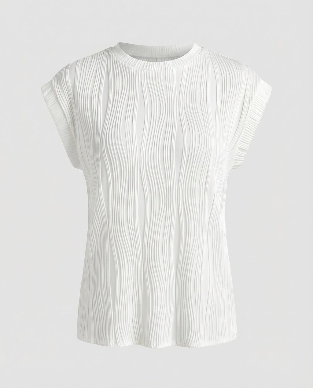 Women's Blouse Top Wave Pleating Elastic Hem Short Sleeve