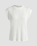 Women's Blouse Top Wave Pleating Elastic Hem Short Sleeve