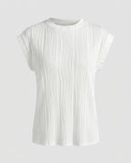 Women's Blouse Top Wave Pleating Elastic Hem Short Sleeve