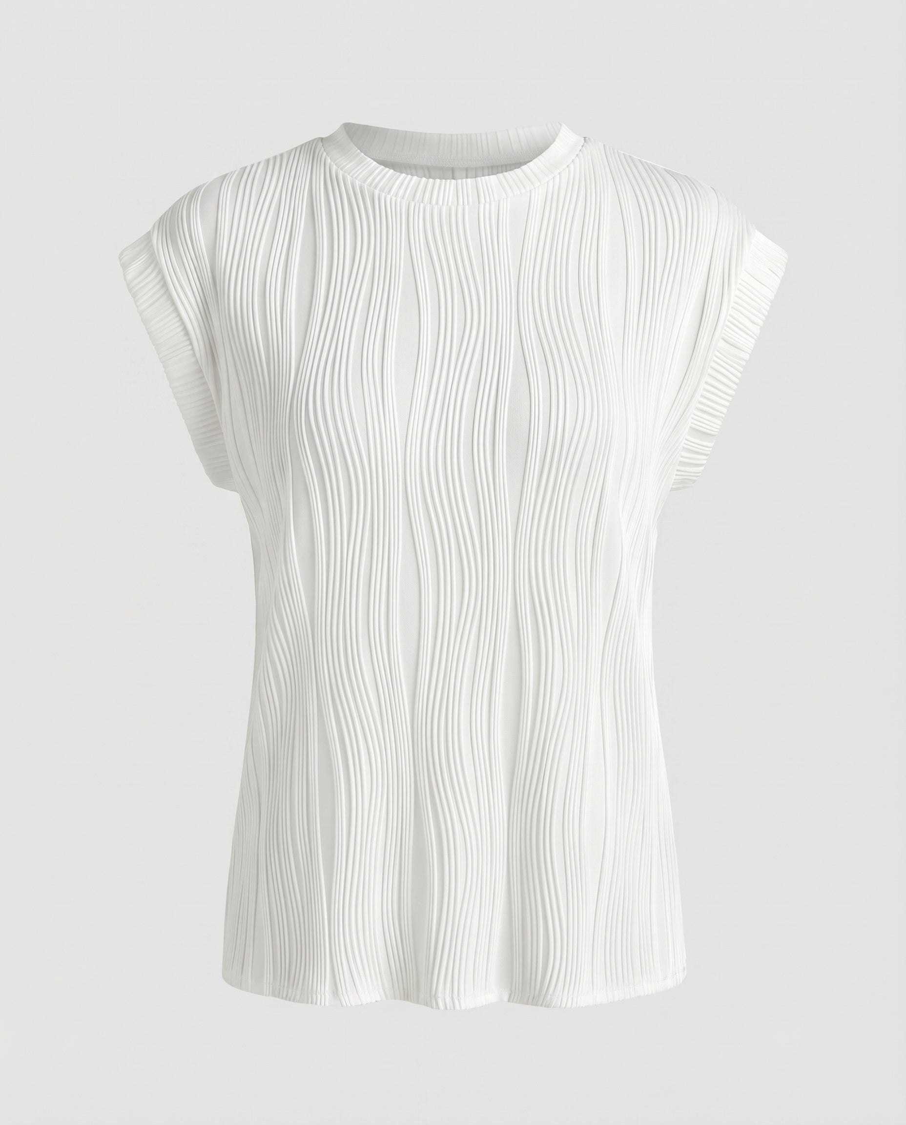 Women's Blouse Top Wave Pleating Elastic Hem Short Sleeve