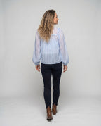 Women's Chiffon Blouse Gathered Round Neck Puff Sleeves Transparent - Back View