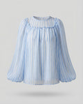 Women's Chiffon Blouse Gathered Round Neck Puff Sleeves Transparent