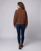Women's Quilted Short Jacket Floral Jacquard Blouse Style - Back View
