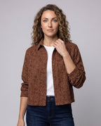 Women's Quilted Short Jacket Floral Jacquard Blouse Style - Upper Body View