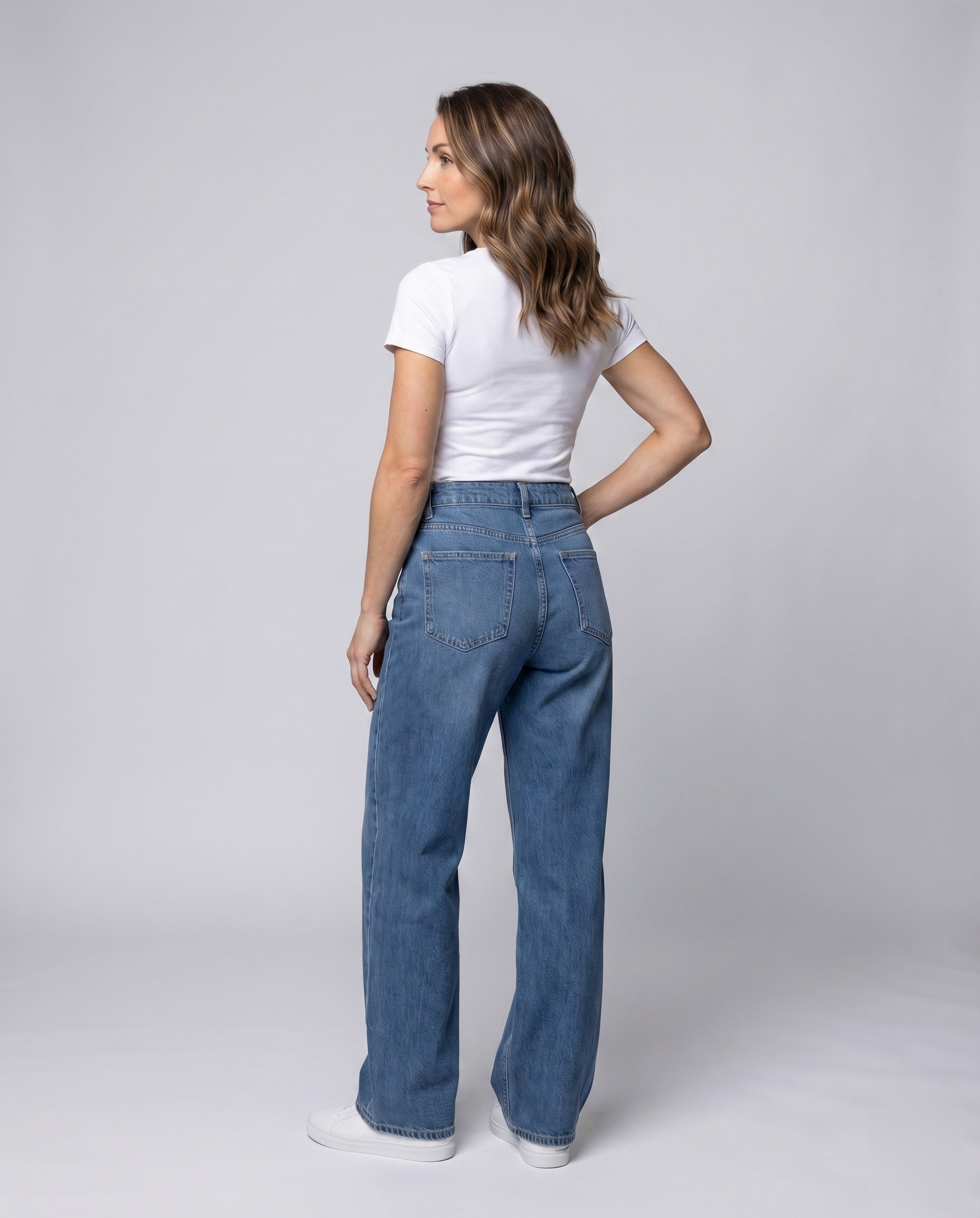 Women's Jeans Extra Wide Leg Durable Denim High Waisted - Back View