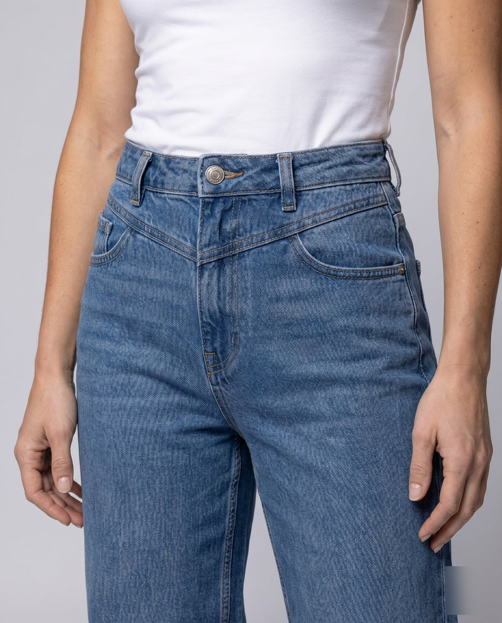 Women's Jeans Extra Wide Leg Durable Denim High Waisted - Close-Up Detail