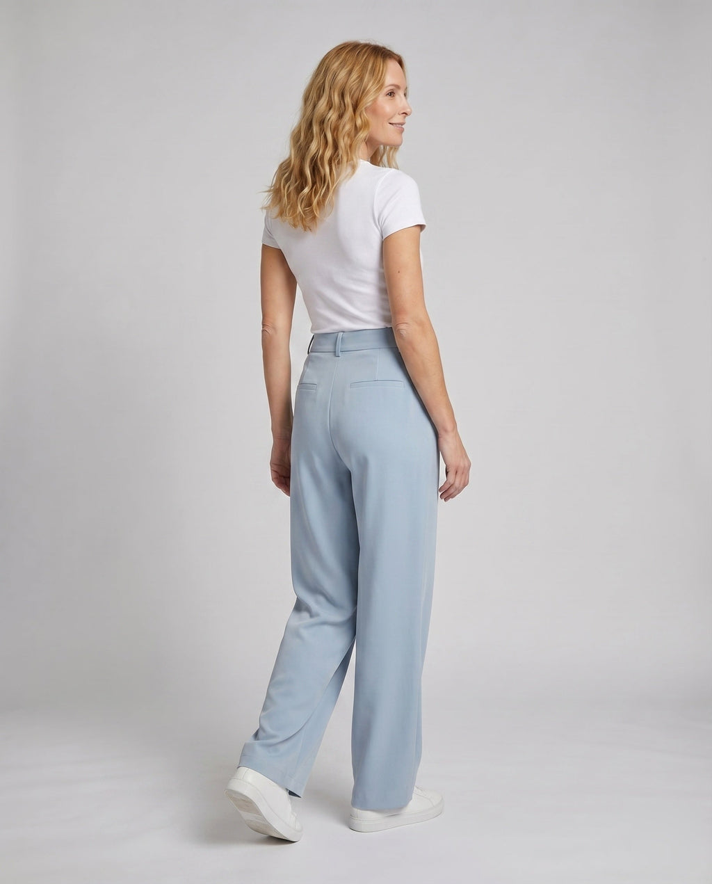 Women's Pleated Trousers Wide Leg Crease High Waist - Back View