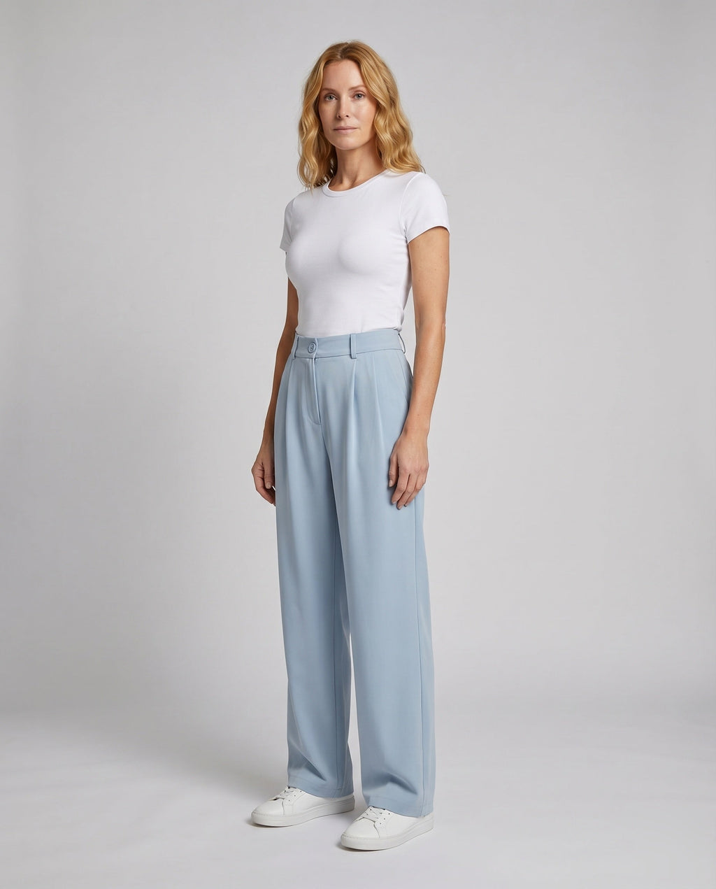 Women's Pleated Trousers Wide Leg Crease High Waist - Front View