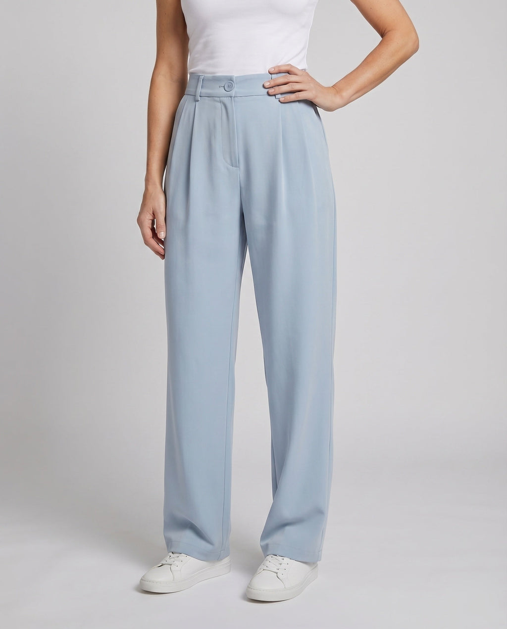 Women's Pleated Trousers Wide Leg Crease High Waist - Lower Body View