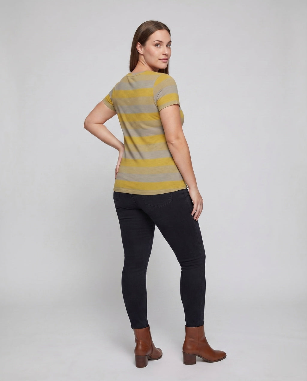Women's Striped Short Sleeve Shirt Crossed V-Neck Light - Back View