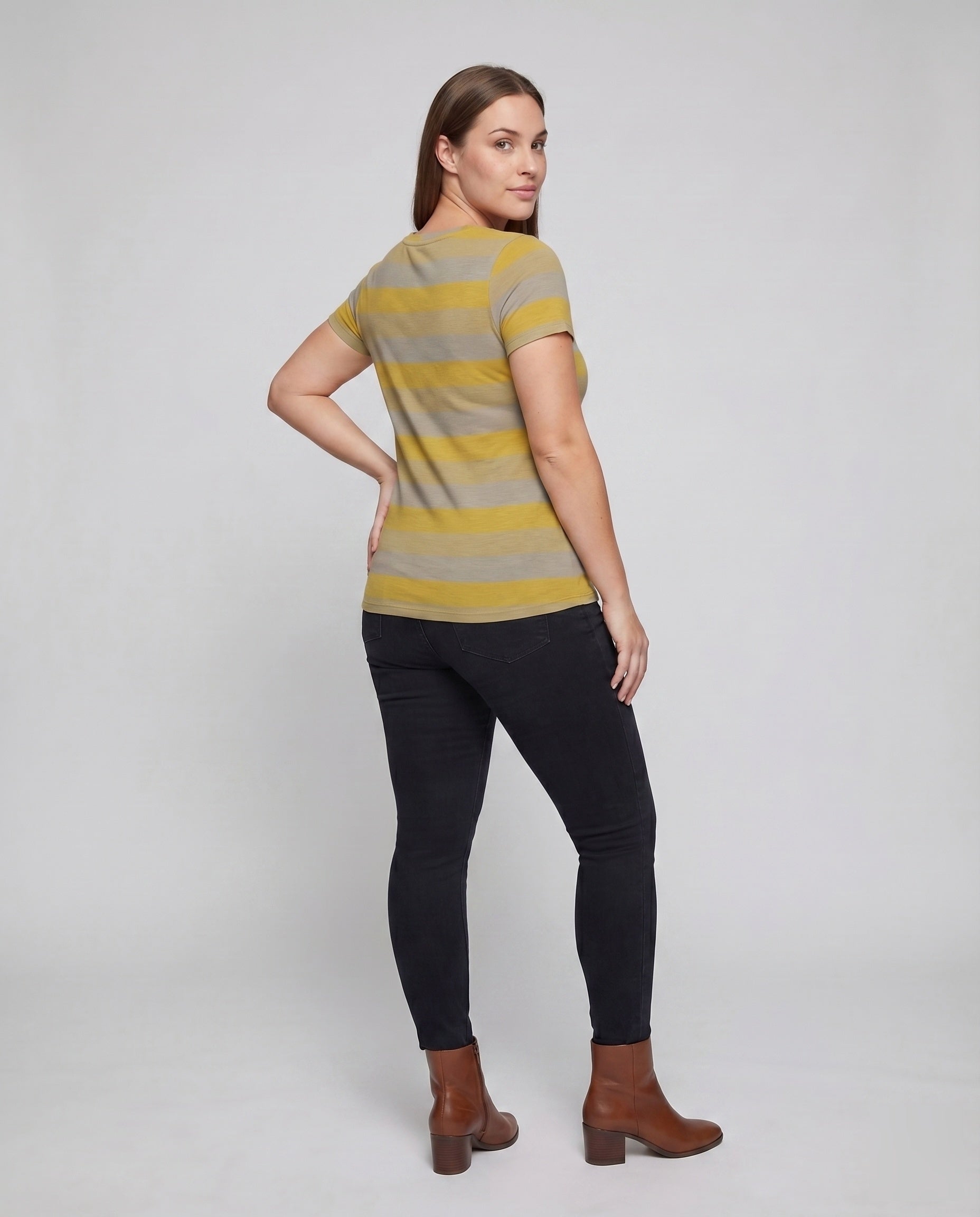 Women's Striped Short Sleeve Shirt Crossed V-Neck Light - Back View