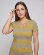 Women's Striped Short Sleeve Shirt Crossed V-Neck Light - Upper Body View