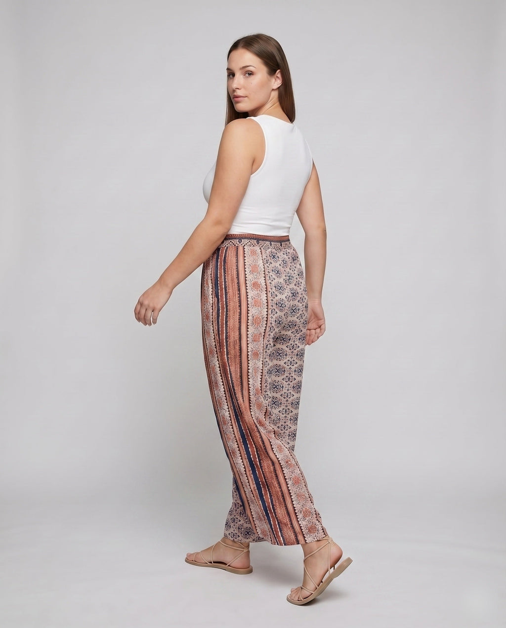 Women's Palazzo Pants Layered Look Ethno Print Boho - Back View