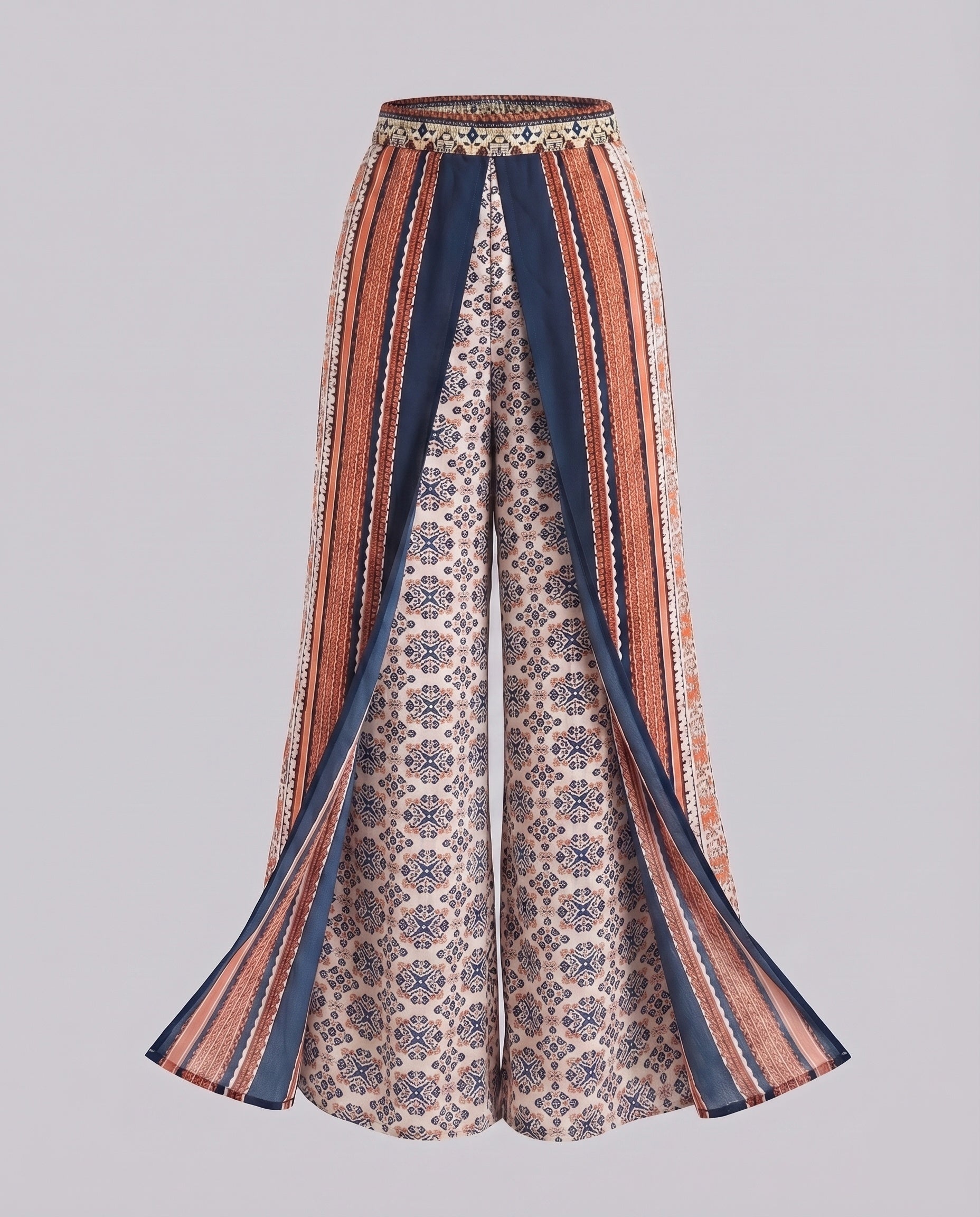 Women's Palazzo Pants Layered Look Ethno Print Boho