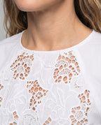 Women's Lace Blouse Top Lace-Up Detail Balloon Sleeves Backless - Close-Up Detail