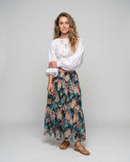 Women's Lace Blouse Top Lace-Up Detail Balloon Sleeves Backless - Front View