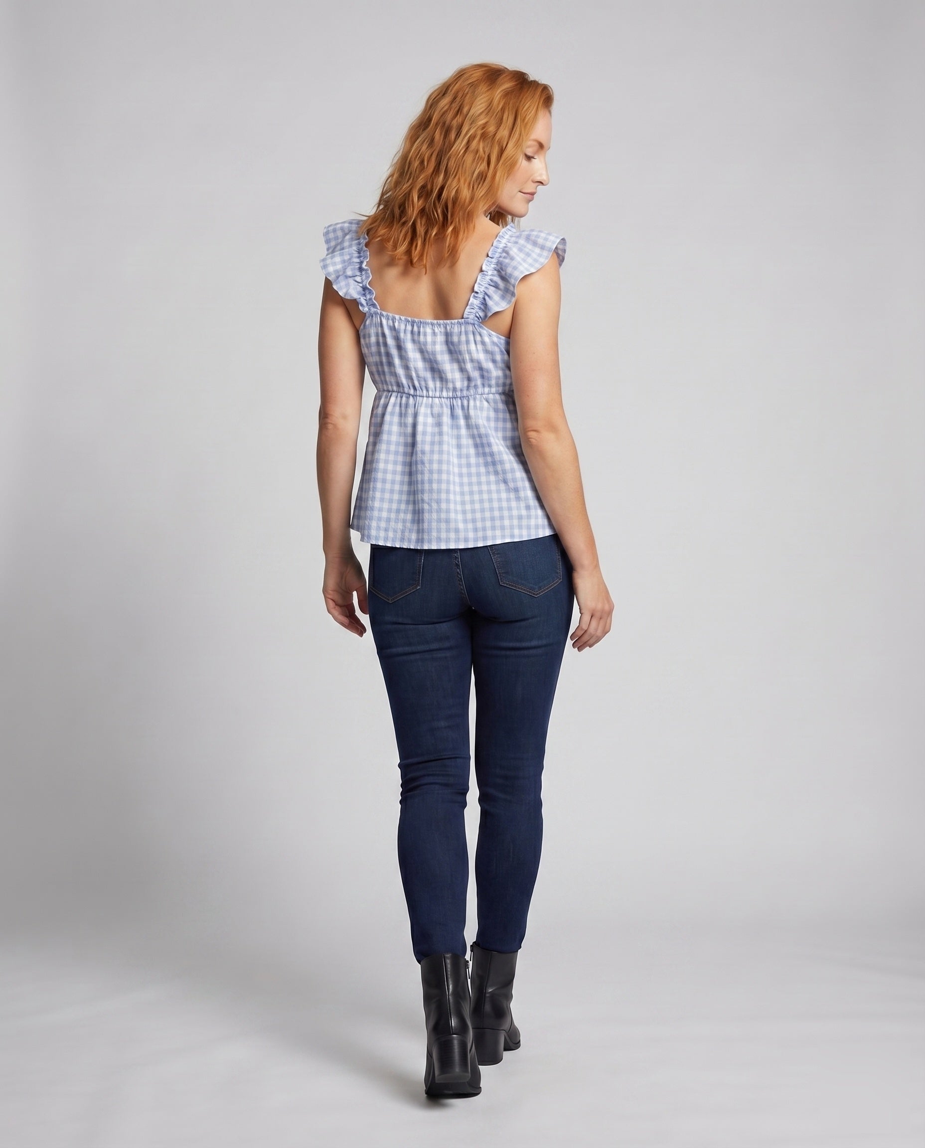 Women's Blouse Shirt with Decorative Ruffles and V-Neck - Back View