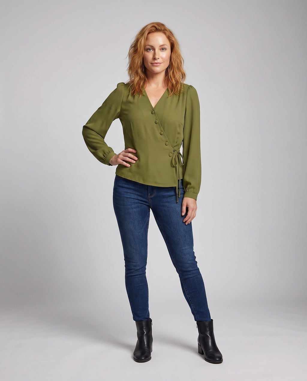Women's Elegant Blouse Shirt with Modern Wrap Design - Front View