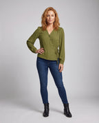 Women's Elegant Blouse Shirt with Modern Wrap Design - Front View
