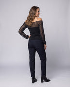 Women's Elegant, Sparkling Blouse Shirt with Transparent Sleeves - Back View