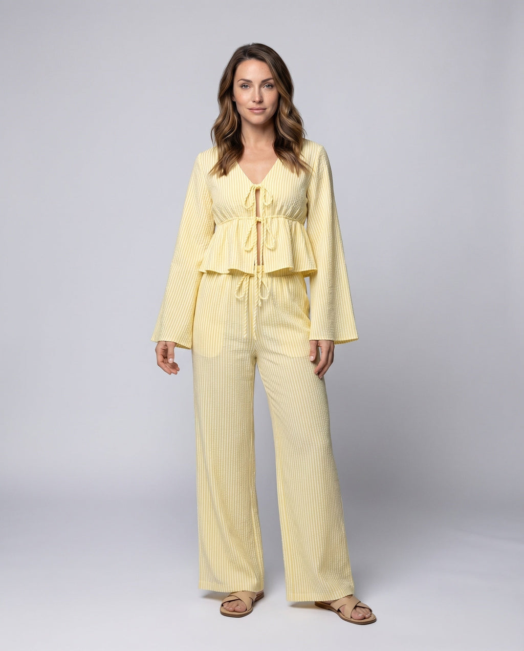 Women's Relaxed Two-Piece Set with Trendy Tie Belt - Front View