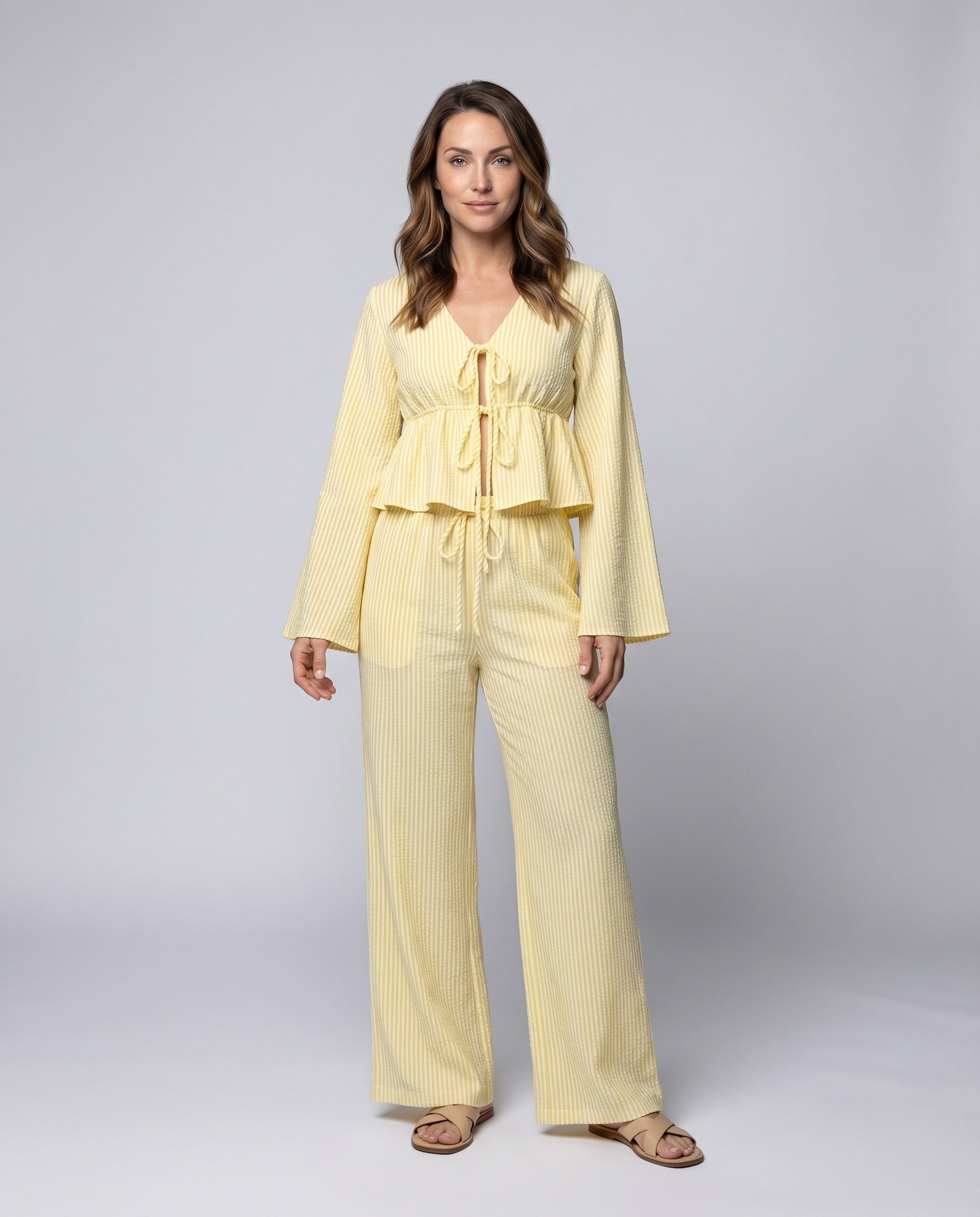 Women's Relaxed Two-Piece Set with Trendy Tie Belt - Front View