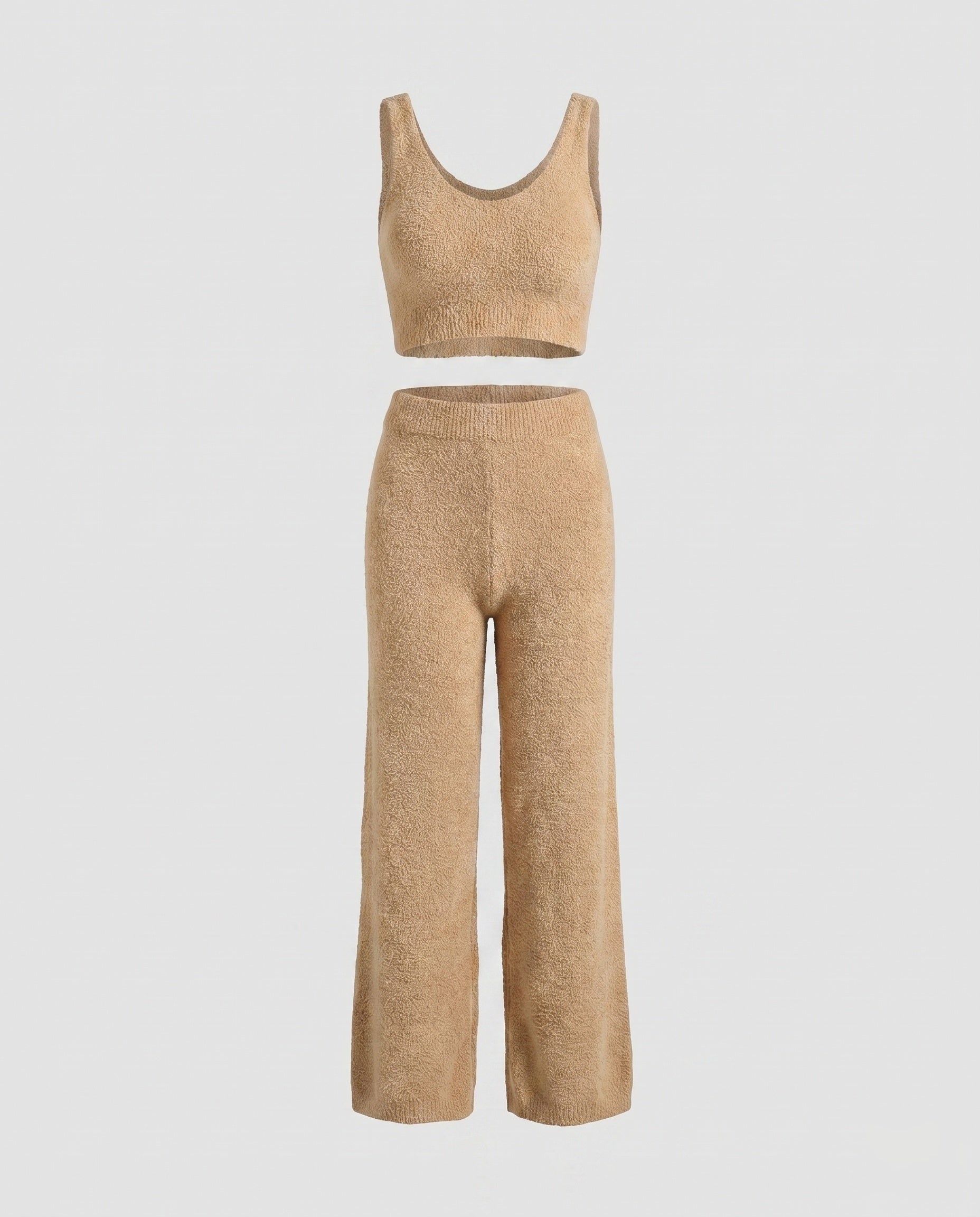 Women's Knitted Lounge Set with Sophisticated Crop Top, Wide Pant Leg