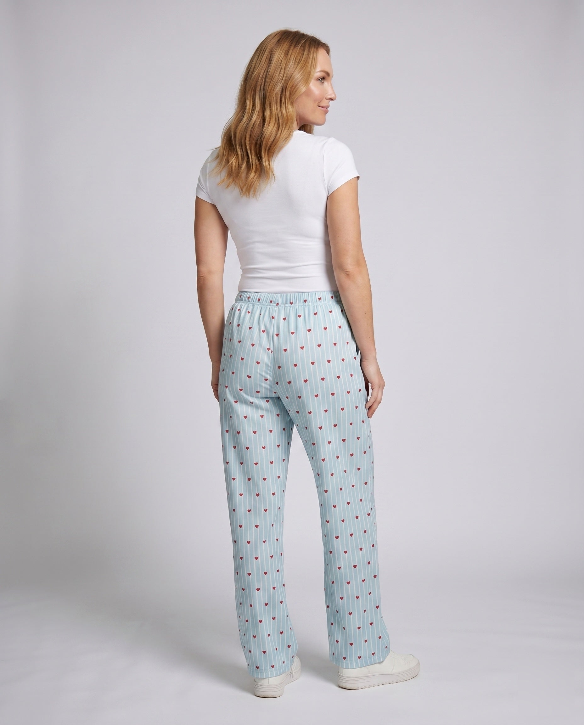 Women's Long Leisure Pants with Heart Design and Loose Fit - Back View