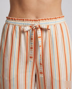 Women's Casual, Striped Summer Pants with Elastic Waist - Close-Up Detail