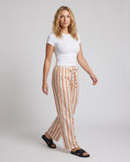 Women's Casual, Striped Summer Pants with Elastic Waist - Front View