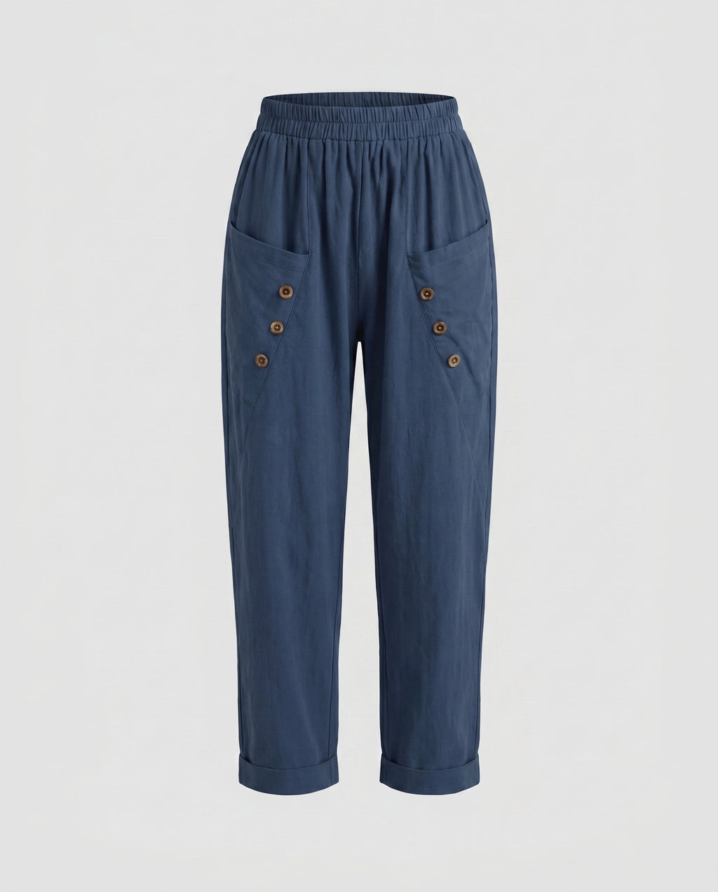Women's Loose Casual Pants with Practical Pockets, Decorative Buttons