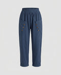 Women's Loose Casual Pants with Practical Pockets, Decorative Buttons