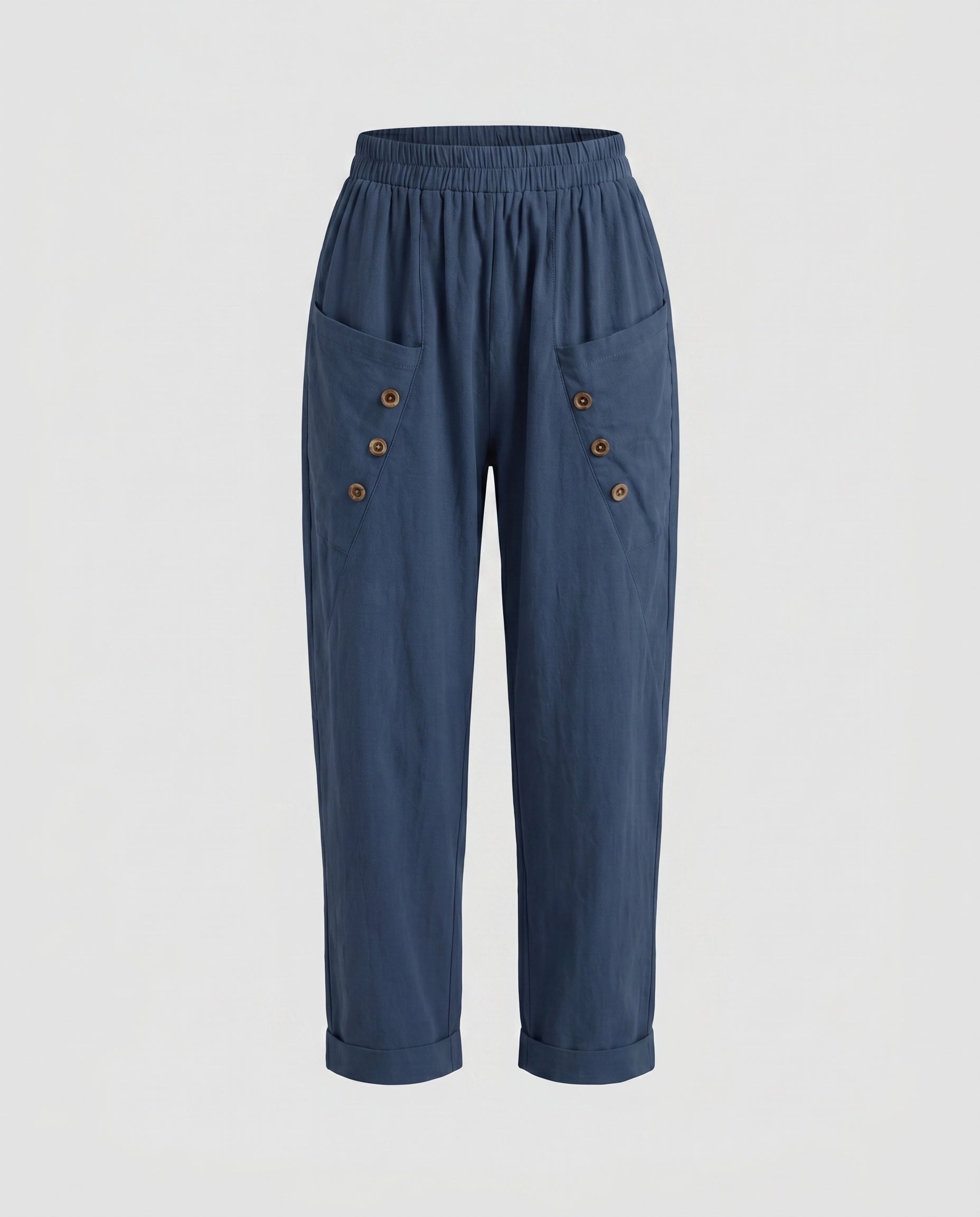Women's Loose Casual Pants with Practical Pockets, Decorative Buttons