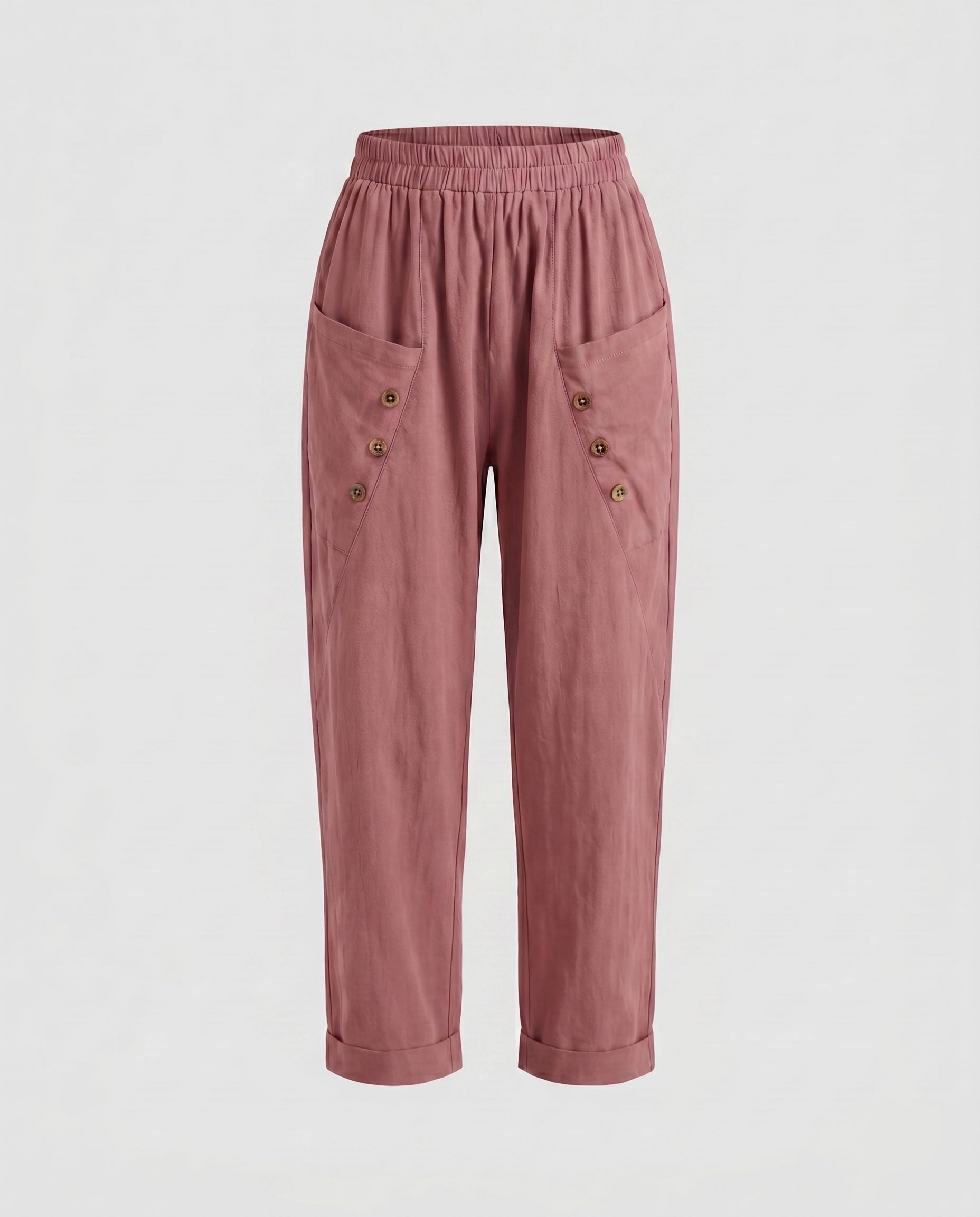 Women's Loose Casual Pants with Practical Pockets, Decorative Buttons