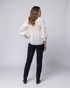 Women's Airy Blouse Shirt with Ruffle Hem and Puff Sleeves - Back View