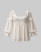 Women's Airy Blouse Shirt with Ruffle Hem and Puff Sleeves