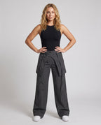 Women's Stylish High-Waisted Cargo Pants with Adjustable Drawstring - Front View