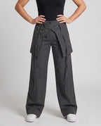 Women's Stylish High-Waisted Cargo Pants with Adjustable Drawstring - Lower Body View
