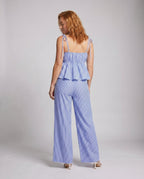 Women's Two-Piece Set with Lace Top and Wide Pants - Back View