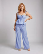 Women's Two-Piece Set with Lace Top and Wide Pants - Front View