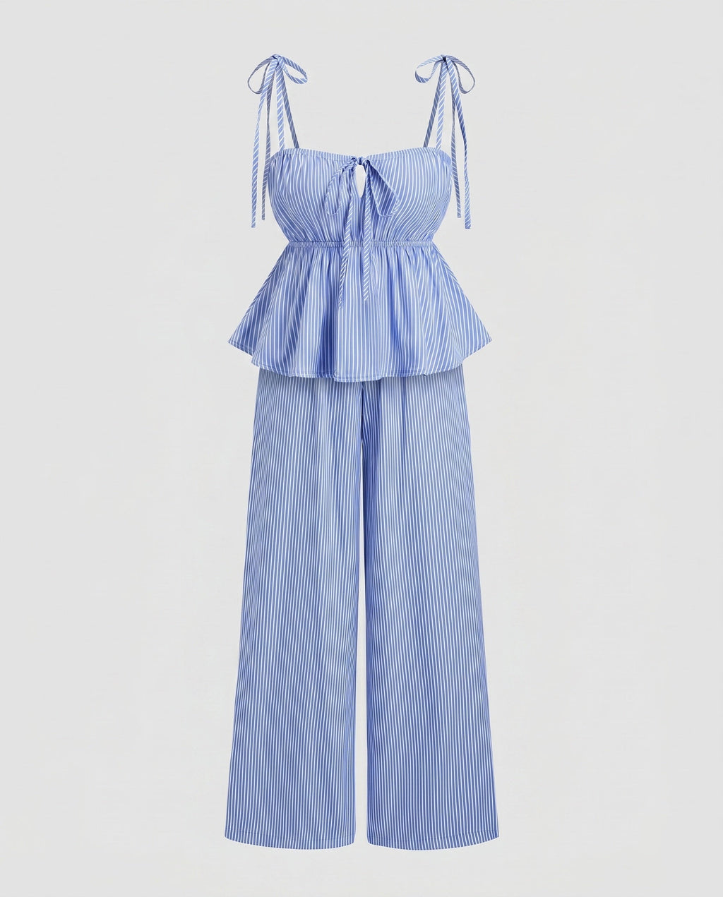 Women's Two-Piece Set with Lace Top and Wide Pants