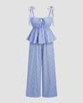 Women's Two-Piece Set with Lace Top and Wide Pants