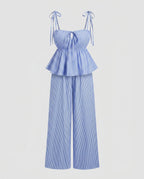 Women's Two-Piece Set with Lace Top and Wide Pants