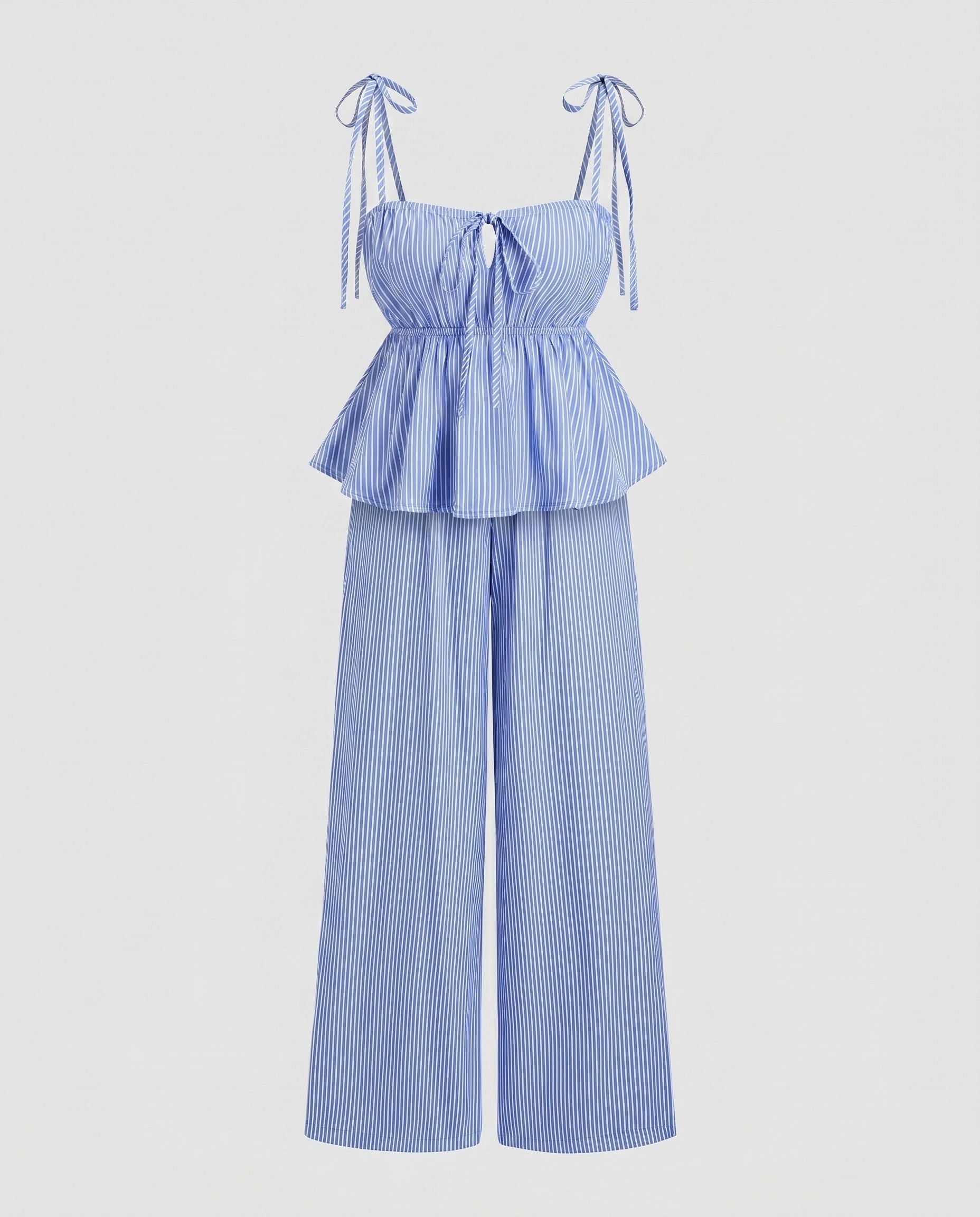 Women's Two-Piece Set with Lace Top and Wide Pants
