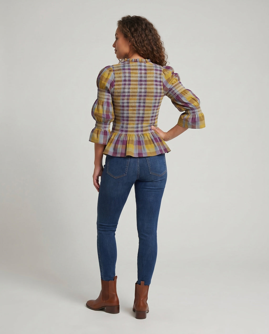 Women's Blouse Shirt with Unique Smoke Design and Elegant Puff Sleeves - Back View