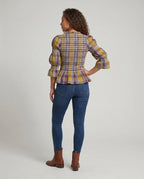 Women's Blouse Shirt with Unique Smoke Design and Elegant Puff Sleeves - Back View