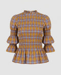 Women's Blouse Shirt with Unique Smoke Design and Elegant Puff Sleeves