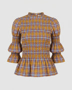 Women's Blouse Shirt with Unique Smoke Design and Elegant Puff Sleeves