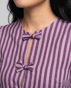 Women's Blouse Shirt with Playful Ruffle, Striped Pattern Country Girl - Close-Up Detail