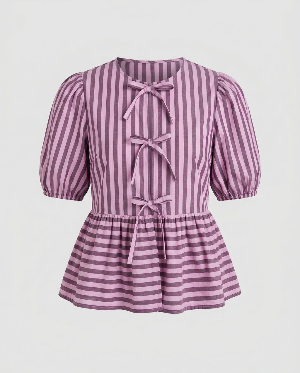 Women's Blouse Shirt with Playful Ruffle, Striped Pattern Country Girl